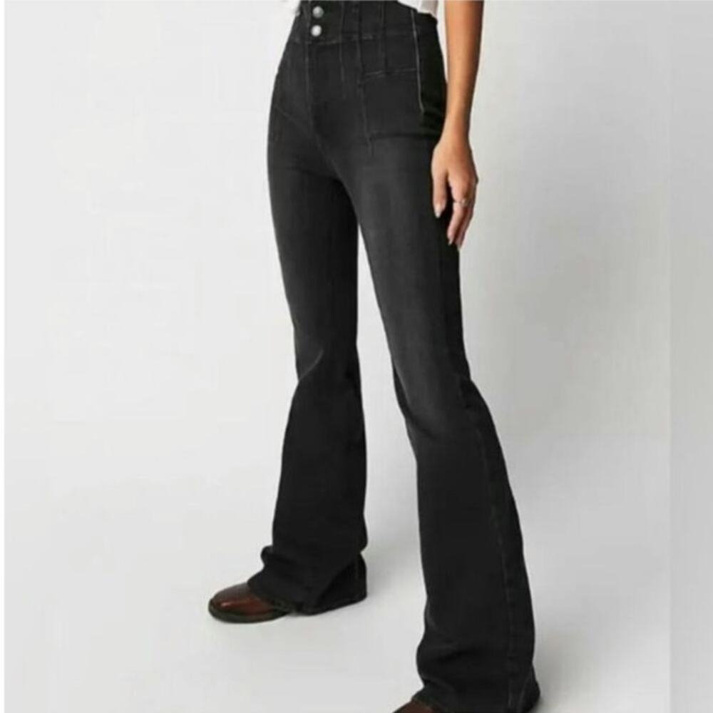 Free People We The Free Jayde High Rise Flare Leg Jean in Onyx